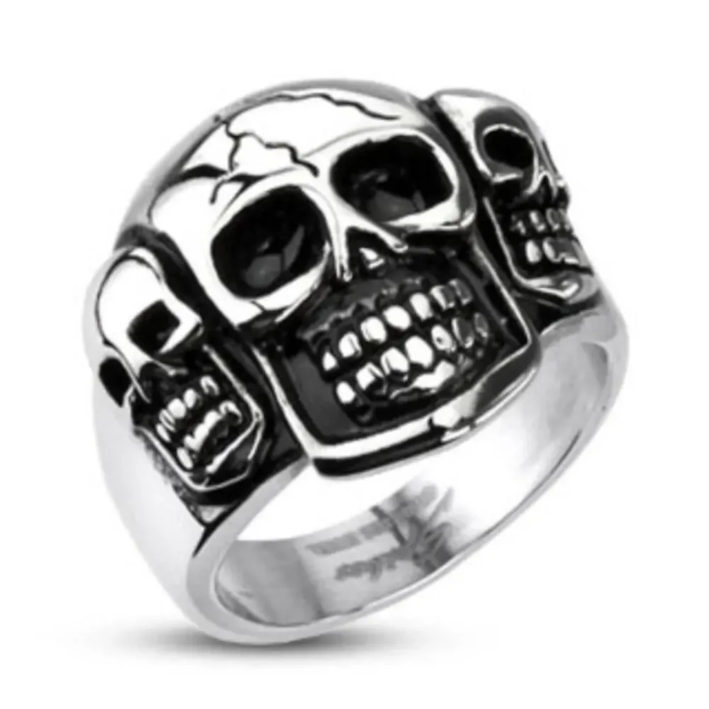 New stainless steel 3 skull mens ring size‎ 11